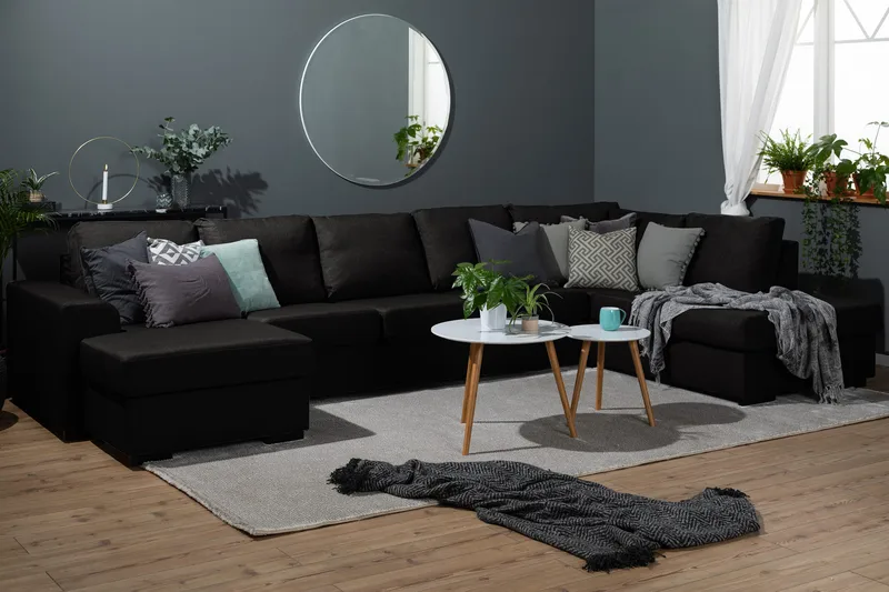 Ocean 4-personers Venstrevendt U-formet Sofa med Divan og Chaiselong i Stof - Sort - Møbler - Sofaer - U Sofa
