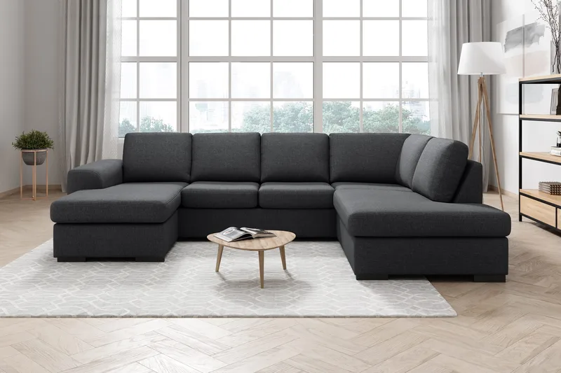 Ocean 4-personers Højrevendt U-formet Sofa med Divan og Chaiselong i Stof - Mørkegrå - Møbler - Sofaer - U Sofa