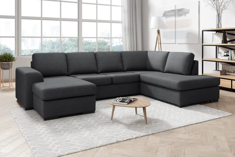 Ocean 4-personers Højrevendt U-formet Sofa med Divan og Chaiselong i Stof - Mørkegrå - Møbler - Sofaer - U Sofa
