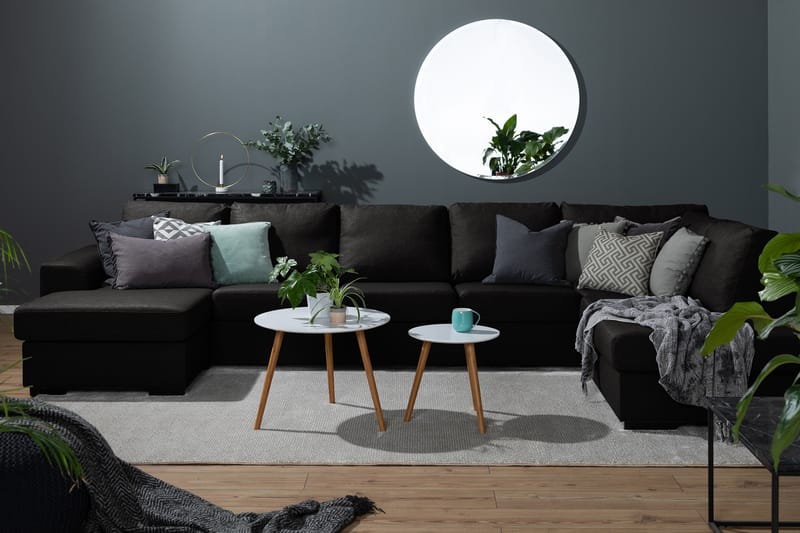 Ocean 5-personers Højrevendt U-formet Large Sofa med Divan og Chaiselong i Stof - Sort - Møbler - Sofaer - U Sofa