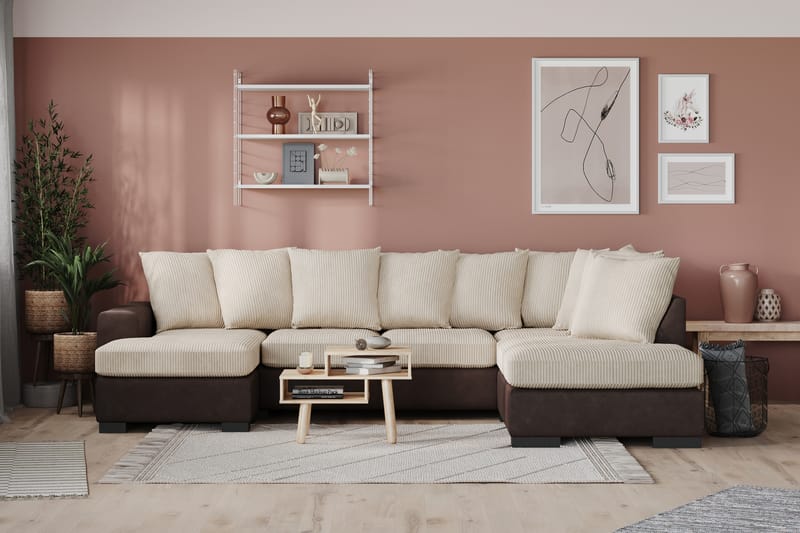 Ocean 5-personers Højrevendt U-formet Large Sofa med Divan og Chaiselong i Manchester - Beige - Møbler - Sofaer - U Sofa