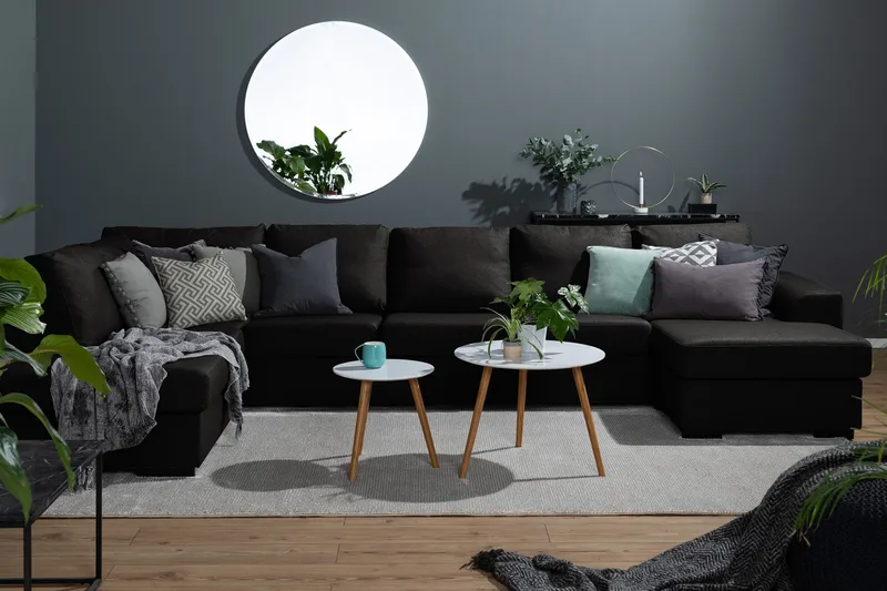 Ocean 5-personers Venstrevendt U-formet Large Sofa med Divan og Chaiselong i Stof - Sort - Møbler - Sofaer - U Sofa