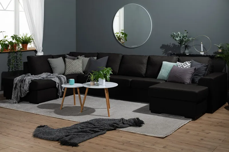 Ocean 5-personers Venstrevendt U-formet Large Sofa med Divan og Chaiselong i Stof - Sort - Møbler - Sofaer - U Sofa
