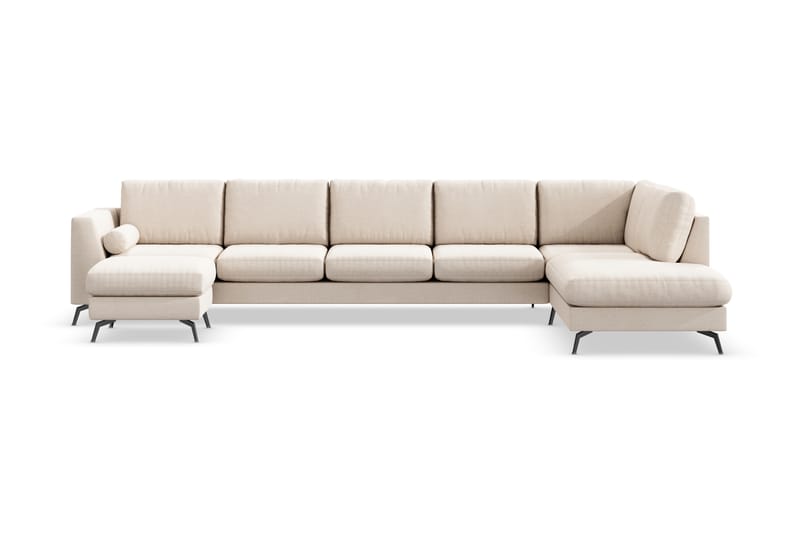 Ocean Lyx 6-personers Højrevendt U-formet Sofa med Divan og Chaiselong + Fodskammel i Stof - Beige - Møbler - Sofaer - U Sofa