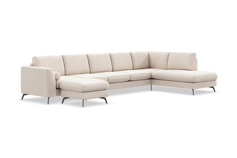 Ocean Lyx 6-personers Højrevendt U-formet Sofa med Divan og Chaiselong + Fodskammel i Stof - Beige - Møbler - Sofaer - U Sofa