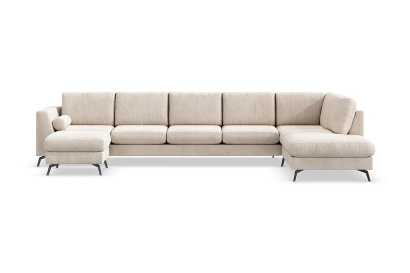 Ocean Lyx 6-personers Højrevendt U-formet Sofa med Divan og Chaiselong + Fodskammel i Manchester - Beige - Møbler - Sofaer - U Sofa