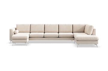 Ocean Lyx 6-personers Højrevendt U-formet Sofa med Divan og Chaiselong + Fodskammel i Stof