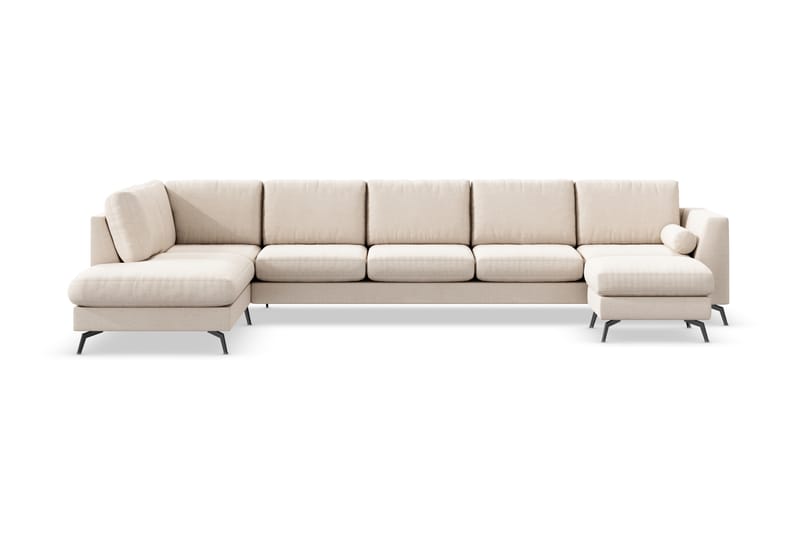 Ocean Lyx 6-personers Venstrevendt U-formet Sofa med Divan og Chaiselong + Fodskammel i Stof - Beige - Møbler - Sofaer - U Sofa