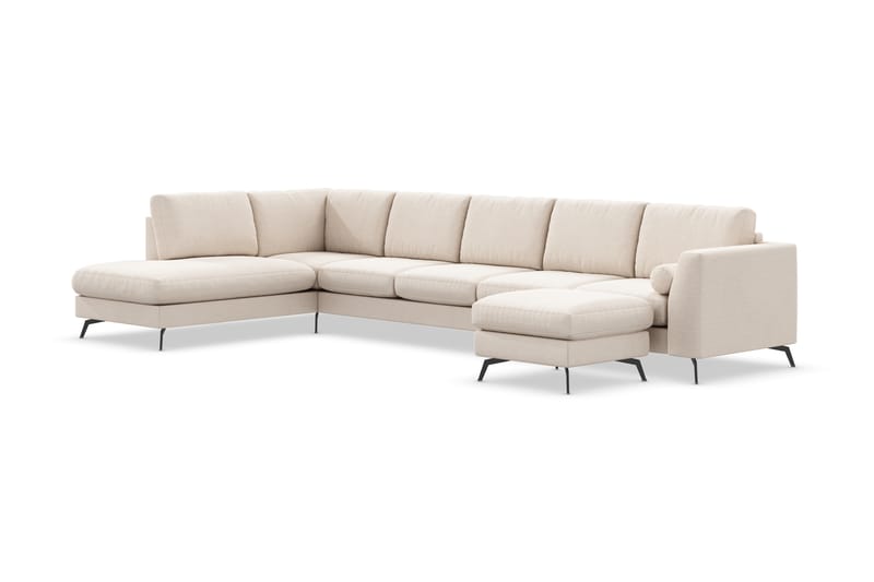 Ocean Lyx 6-personers Venstrevendt U-formet Sofa med Divan og Chaiselong + Fodskammel i Stof - Beige - Møbler - Sofaer - U Sofa