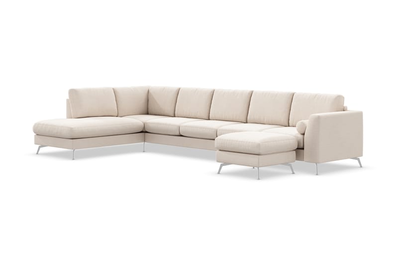 Ocean Lyx 6-personers Venstrevendt U-formet Sofa med Divan og Chaiselong + Fodskammel i Stof - Beige - Møbler - Sofaer - U Sofa