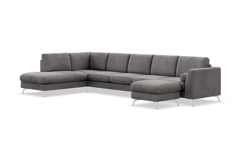 Ocean Lyx 6-personers Venstrevendt U-formet Sofa med Divan og Chaiselong + Fodskammel i Manchester - Mørkegrå - Møbler - Sofaer - U Sofa