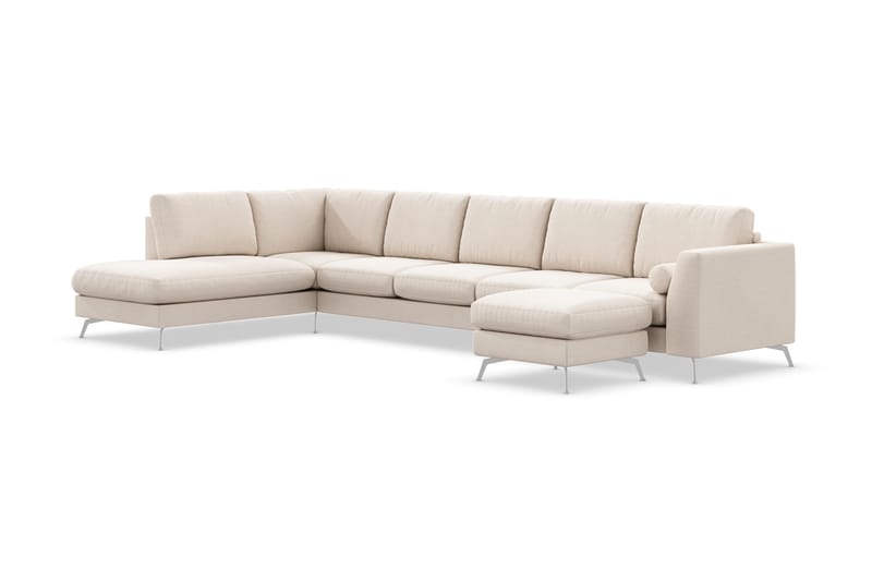 Ocean Lyx 6-personers Venstrevendt U-formet Sofa med Divan og Chaiselong + Fodskammel i Stof - Beige - Møbler - Sofaer - Sofa med chaiselong