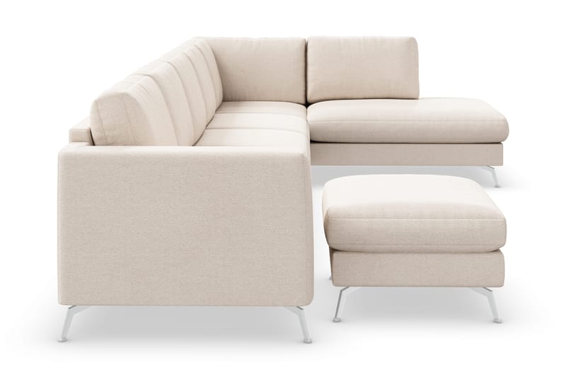 Ocean Lyx 6-personers Højrevendt U-formet Sofa med Divan og Chaiselong + Fodskammel i Stof - Beige - Møbler - Sofaer - U Sofa