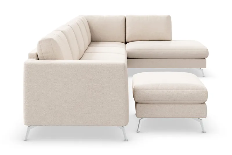 Ocean Lyx 6-personers Højrevendt U-formet Sofa med Divan og Chaiselong + Fodskammel i Stof - Beige - Møbler - Sofaer - U Sofa