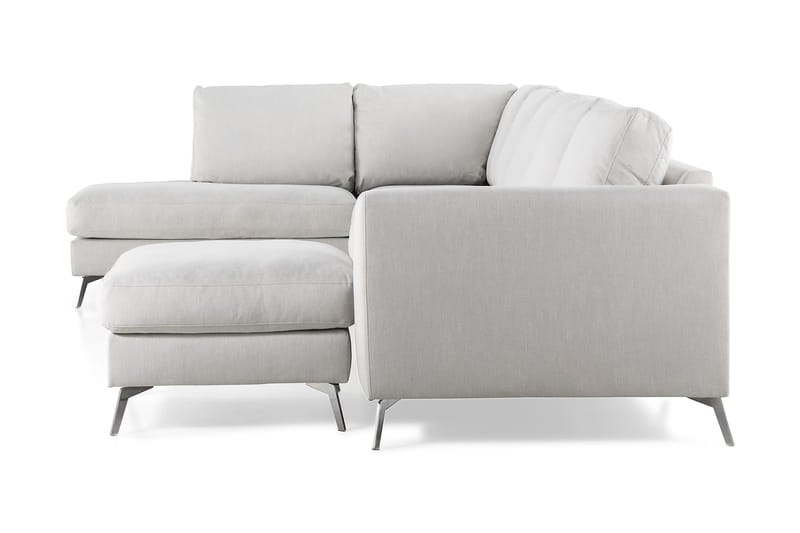 Ocean Lyx 6-personers Venstrevendt U-formet Sofa med Divan og Chaiselong + Fodskammel i Stof - Lysegrå - Møbler - Sofaer - U Sofa