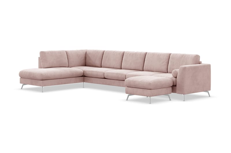 Ocean Lyx 6-personers Venstrevendt U-formet Sofa med Divan og Chaiselong + Fodskammel i Manchester - Rosa - Møbler - Sofaer - U Sofa