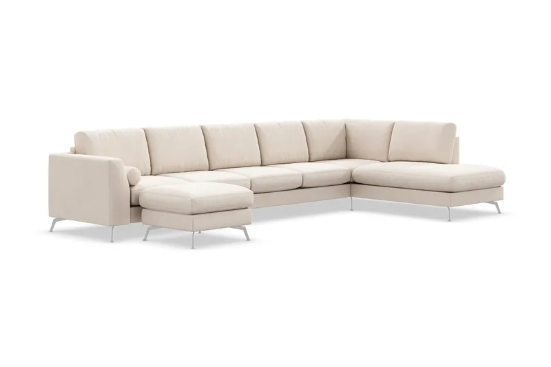 Ocean Lyx 6-personers Højrevendt U-formet Sofa med Divan og Chaiselong + Fodskammel i Stof - Beige - Møbler - Sofaer - U Sofa