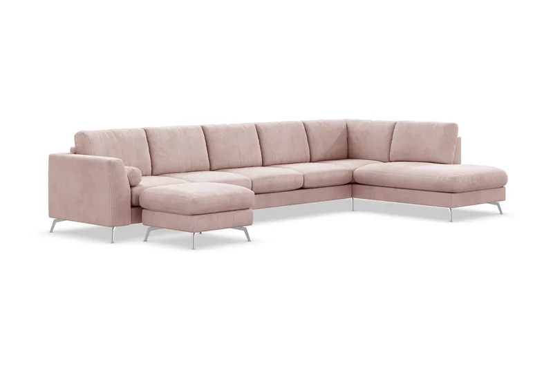 Ocean Lyx 6-personers Højrevendt U-formet Sofa med Divan og Chaiselong + Fodskammel i Manchester - Rosa - Møbler - Sofaer - U Sofa