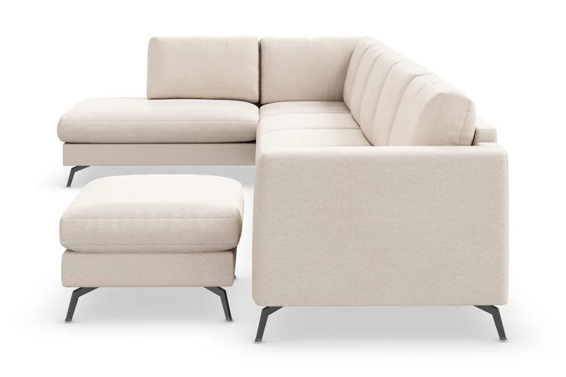 Ocean Lyx 6-personers Venstrevendt U-formet Sofa med Divan og Chaiselong + Fodskammel i Stof - Beige - Møbler - Sofaer - Sofa med chaiselong