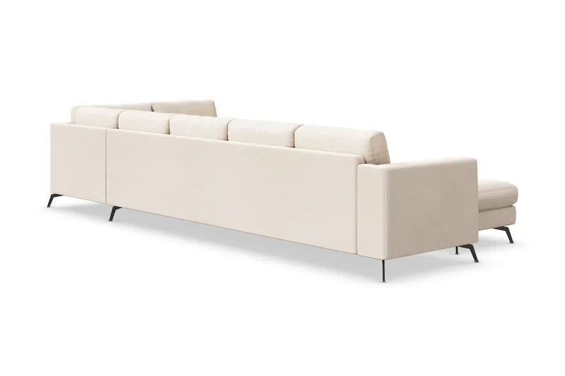 Ocean Lyx 6-personers Højrevendt U-formet Sofa med Divan og Chaiselong + Fodskammel i Stof - Beige - Møbler - Sofaer - U Sofa