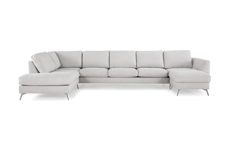 Ocean Lyx 6-personers Venstrevendt U-formet Sofa med Divan og Chaiselong + Fodskammel i Stof - Lysegrå - Møbler - Sofaer - U Sofa