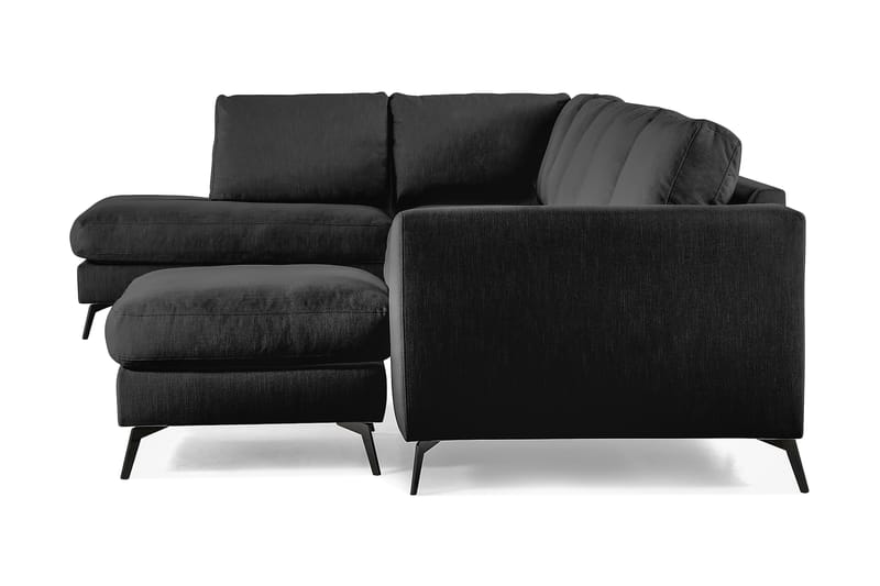 Ocean Lyx 6-personers Venstrevendt U-formet Sofa med Divan og Chaiselong + Fodskammel i Stof - Sort - Møbler - Sofaer - U Sofa