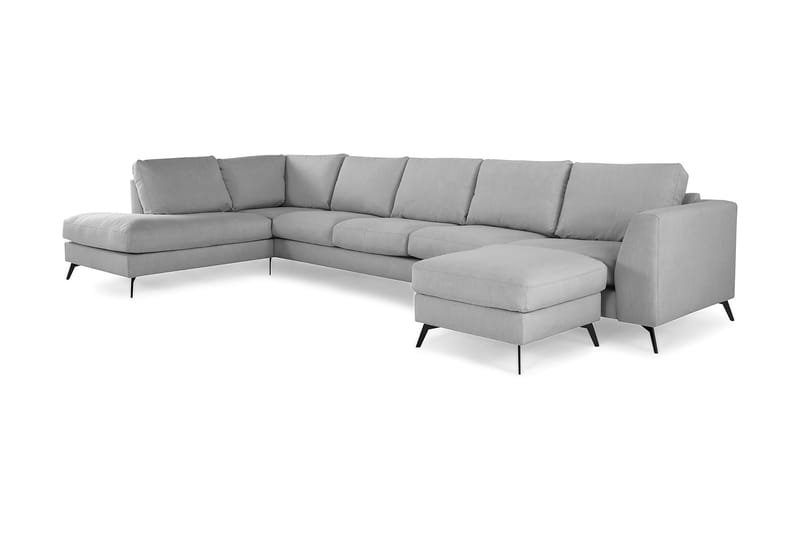 Ocean Lyx 6-personers Venstrevendt U-formet Sofa med Divan og Chaiselong + Fodskammel i Stof - Grå - Møbler - Sofaer - U Sofa