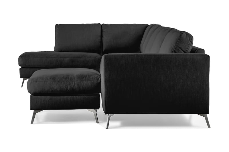 Ocean Lyx 6-personers Venstrevendt U-formet Sofa med Divan og Chaiselong + Fodskammel i Stof - Sort - Møbler - Sofaer - U Sofa