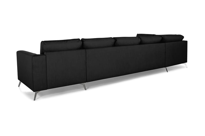 Ocean Lyx 6-personers Venstrevendt U-formet Sofa med Divan og Chaiselong + Fodskammel i Stof - Sort - Møbler - Sofaer - U Sofa