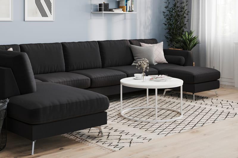 Ocean Lyx 6-personers Venstrevendt U-formet Sofa med Divan og Chaiselong + Fodskammel i Stof - Sort - Møbler - Sofaer - U Sofa
