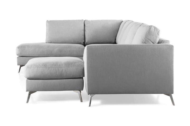 Ocean Lyx 6-personers Venstrevendt U-formet Sofa med Divan og Chaiselong + Fodskammel i Stof - Grå - Møbler - Sofaer - U Sofa