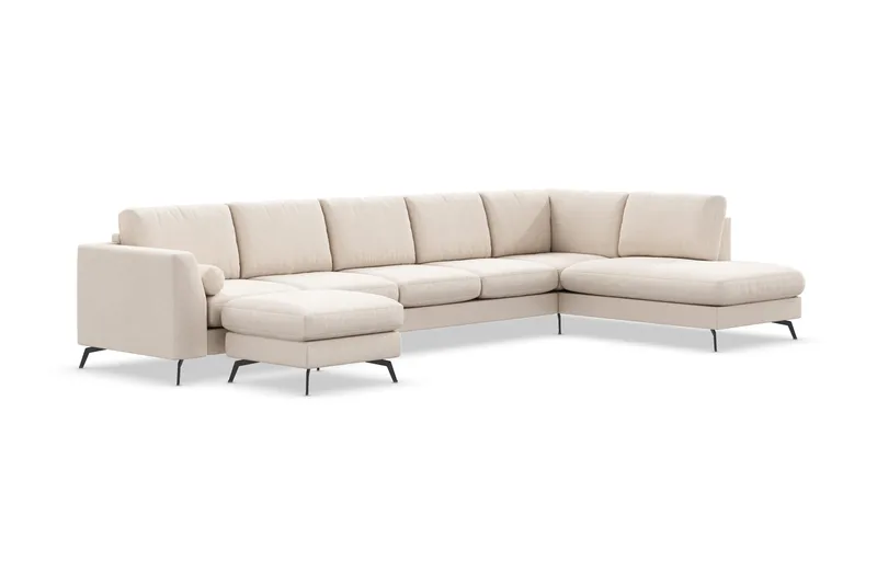 Ocean Lyx 6-personers Højrevendt U-formet Sofa med Divan og Chaiselong + Fodskammel i Stof - Beige - Møbler - Sofaer - U Sofa