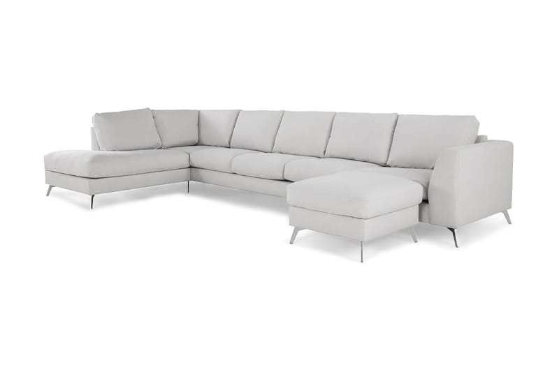 Ocean Lyx 6-personers Venstrevendt U-formet Sofa med Divan og Chaiselong + Fodskammel i Stof - Lysegrå - Møbler - Sofaer - U Sofa