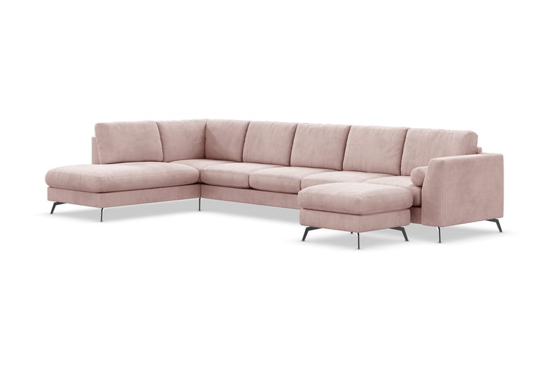 Ocean Lyx 6-personers Venstrevendt U-formet Sofa med Divan og Chaiselong + Fodskammel i Manchester - Rosa - Møbler - Sofaer - U Sofa