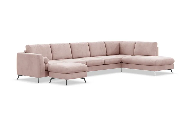 Ocean Lyx 6-personers Højrevendt U-formet Sofa med Divan og Chaiselong + Fodskammel i Manchester - Rosa - Møbler - Sofaer - U Sofa