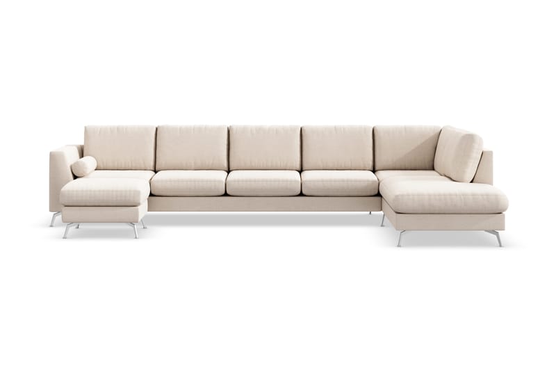 Ocean Lyx 6-personers Højrevendt U-formet Sofa med Divan og Chaiselong + Fodskammel i Stof - Beige - Møbler - Sofaer - U Sofa