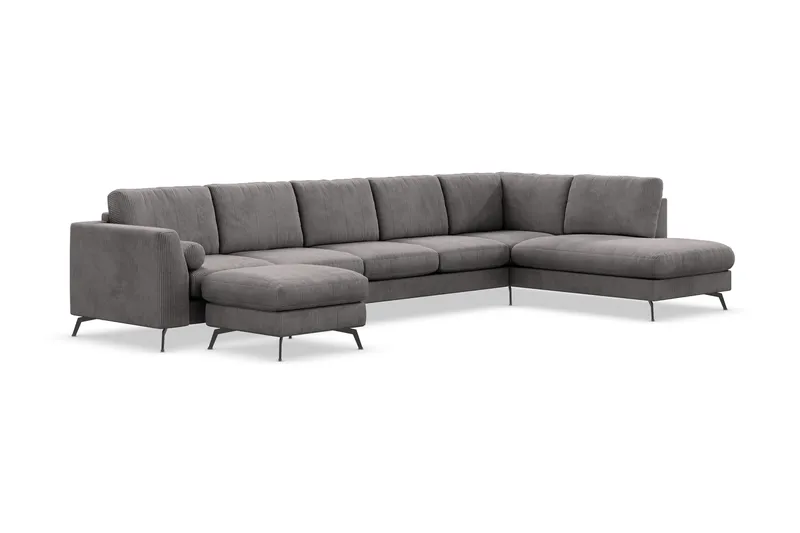 Ocean Lyx 6-personers Højrevendt U-formet Sofa med Divan og Chaiselong + Fodskammel i Manchester - Mørkegrå - Møbler - Sofaer - U Sofa