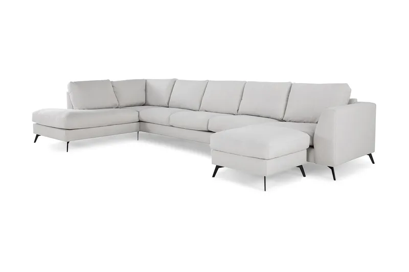 Ocean Lyx 6-personers Venstrevendt U-formet Sofa med Divan og Chaiselong + Fodskammel i Stof - Lysegrå - Møbler - Sofaer - U Sofa
