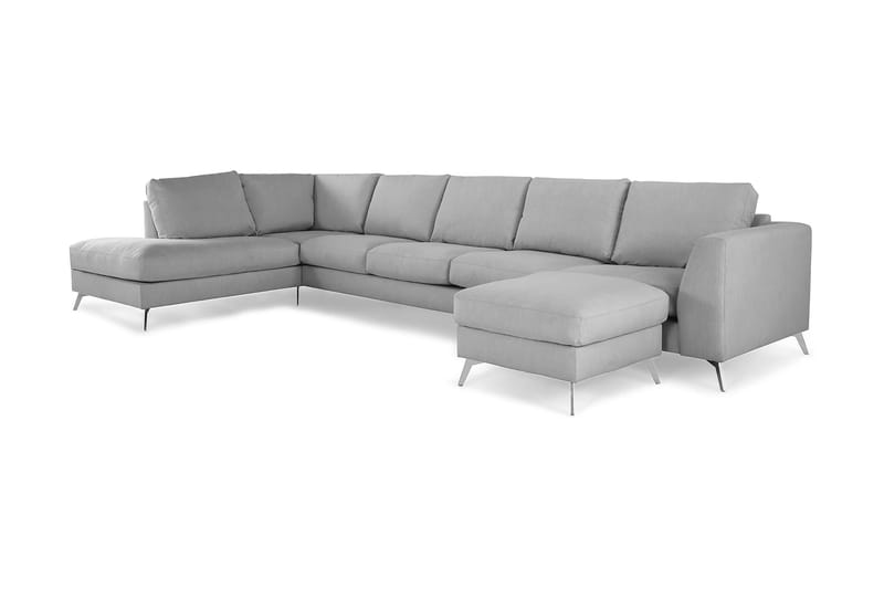 Ocean Lyx 6-personers Venstrevendt U-formet Sofa med Divan og Chaiselong + Fodskammel i Stof - Grå - Møbler - Sofaer - U Sofa