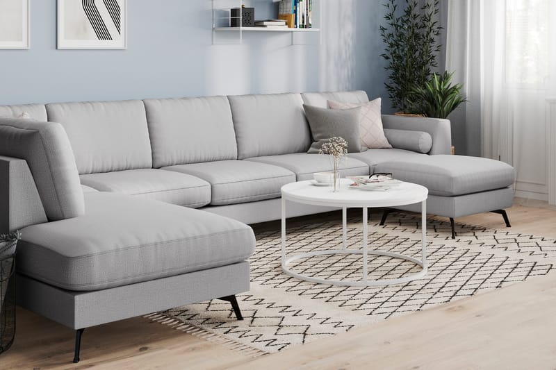 Ocean Lyx 6-personers Venstrevendt U-formet Sofa med Divan og Chaiselong + Fodskammel i Stof - Grå - Møbler - Sofaer - U Sofa