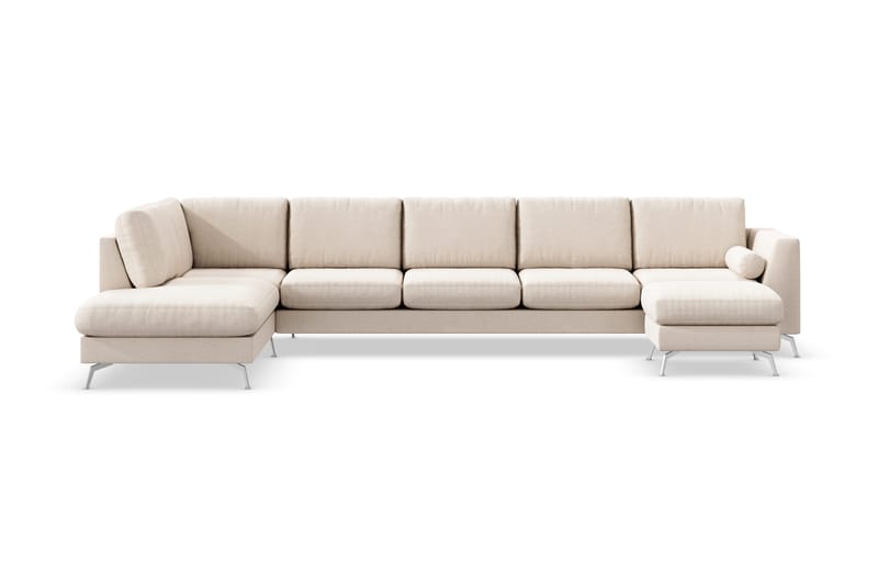 Ocean Lyx 6-personers Venstrevendt U-formet Sofa med Divan og Chaiselong + Fodskammel i Stof - Beige - Møbler - Sofaer - Sofa med chaiselong