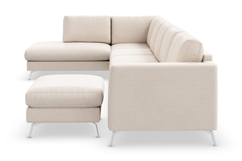 Ocean Lyx 6-personers Venstrevendt U-formet Sofa med Divan og Chaiselong + Fodskammel i Stof - Beige - Møbler - Sofaer - Sofa med chaiselong