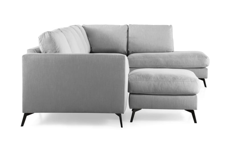 Ocean Lyx 6-personers Højrevendt U-formet Sofa med Divan og Chaiselong + Fodskammel i Stof - Grå - Møbler - Sofaer - U Sofa