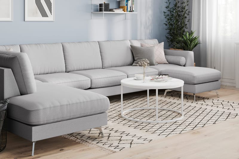 Ocean Lyx 6-personers Venstrevendt U-formet Sofa med Divan og Chaiselong + Fodskammel i Stof - Grå - Møbler - Sofaer - U Sofa
