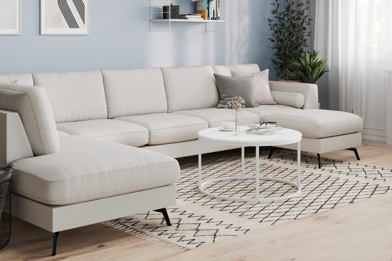 Ocean Lyx 6-personers Venstrevendt U-formet Sofa med Divan og Chaiselong + Fodskammel i Stof - Lysegrå - Møbler - Sofaer - U Sofa