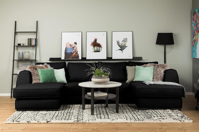 Optus 4-personers U-formet Sofa med Dobbeltdivan i Stof - Sort - Møbler - Sofaer - U Sofa