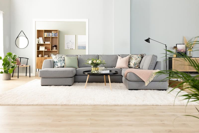 Optus 4-personers Højrevendt U-formet Sofa med Divan og Chaiselong i Stof - Lysegrå - Møbler - Sofaer - U Sofa