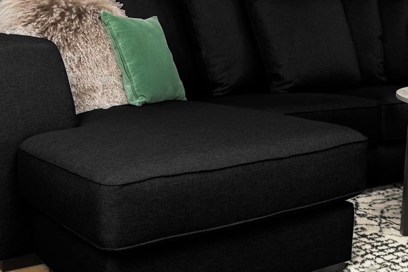 Optus 4-personers Højrevendt U-formet Sofa med Divan og Chaiselong i Stof inkl. Kuvertpuder - Sort - Møbler - Sofaer - U Sofa