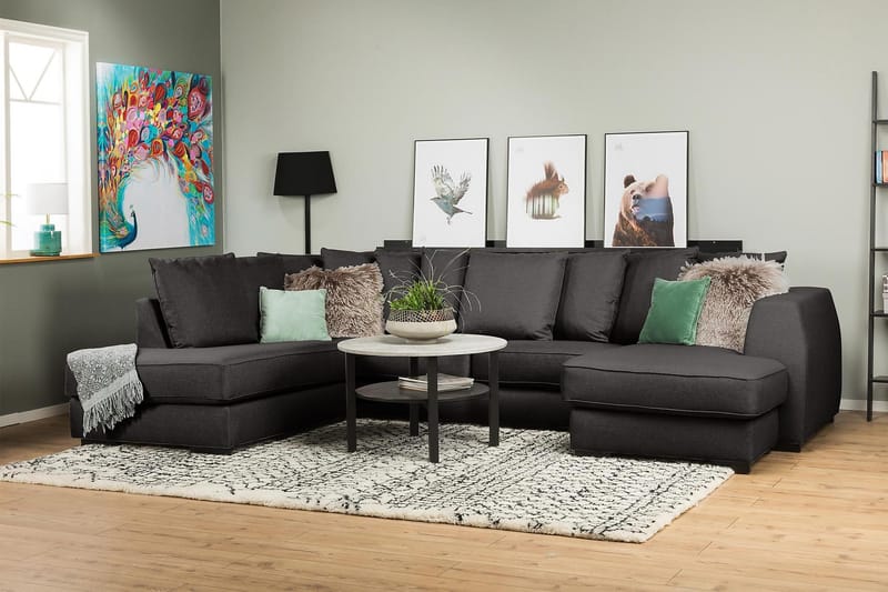 Optus 4-personers Venstrevendt U-formet Sofa med Divan og Chaiselong i Stof inkl. Kuvertpuder - Mørkegrå - Møbler - Sofaer - U Sofa