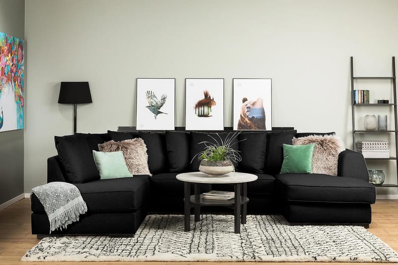 Optus 4-personers Venstrevendt U-formet Sofa med Divan og Chaiselong i Stof inkl. Kuvertpuder - Sort - Møbler - Sofaer - U Sofa